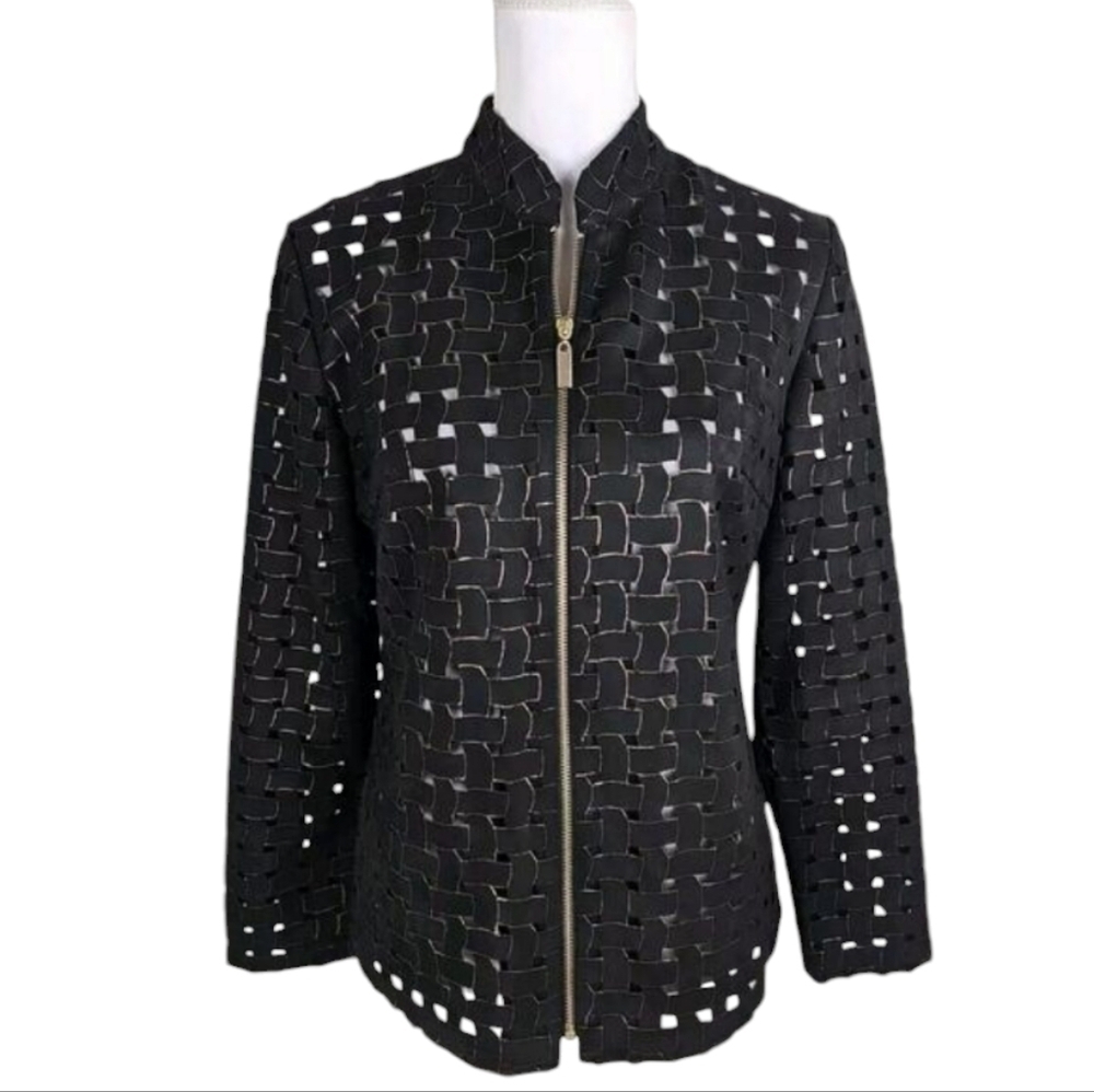 T & WDesigbs ~Woman Size M~ Black/Gold Lightweight Dressy Jacket Zip-Up Front. - Picture 10 of 10